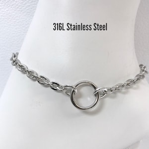 Day Collar Ankle Bracelet, O-Ring, 24/7 Waterproof Lockable Stainless Steel, Discreet