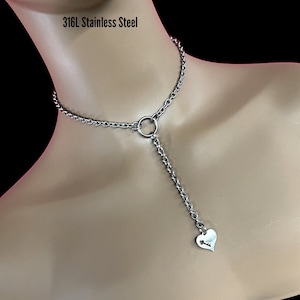 Day Collar, Dangle Heart, 24/7 Lock Option, All Stainless Steel