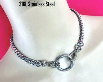 Sub Day Collar, 24/7 Stainless Steel Chain, O-ring, Swivel Snaps