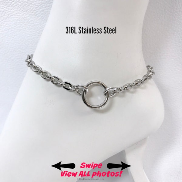 24/7 Sub Ankle Bracelet, Permanent Lock Option, Chain and O-Ring, Discreet