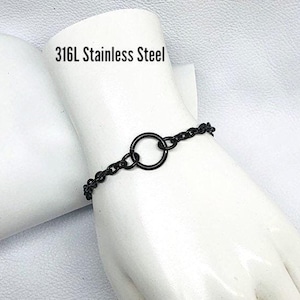 24/7 O-Ring Day Collar Bracelet, Black Stainless Steel, Waterproof, Lock Option