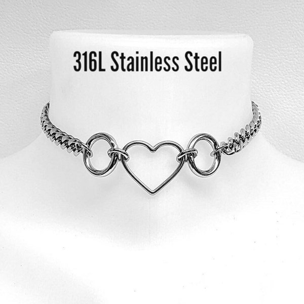 Sub Day Collar, 24/7, Heart, Rings,  Stainless Steel, Waterproof Lock option
