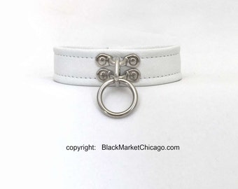 Bdsm Slave Collar White Genuine Leather Single Ring Lockable For Submissive Sissy Or Daddys Baby Girl Or Wedding Collaring Ceremony Bdsm Slave Collar White Genuine Leather Single Ring Lockable For Submissive Sissy Or Daddys Baby Girl Or Wedding Collaring Ceremony