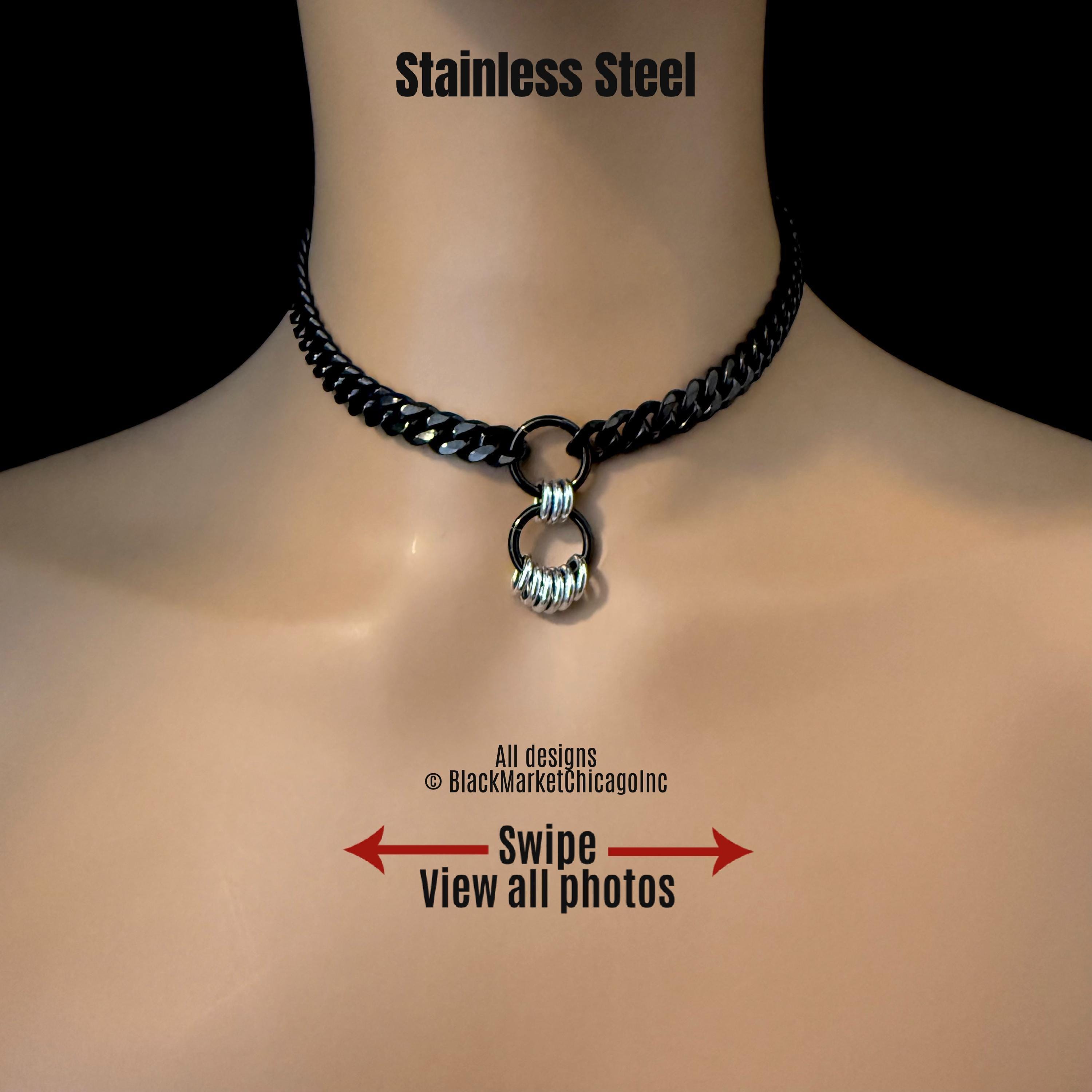 Day Collar, 24/7, Black & Silver Stainless Steel Curb Chain