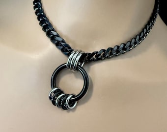 Sturdy Day Collar, Black & Silver Stainless Steel, O-Ring 24-7, Waterproof Lockable