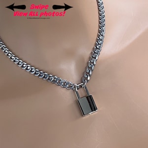 Sub Day Collar, Stainless Chunky Chain, NICKEL Square Padlock