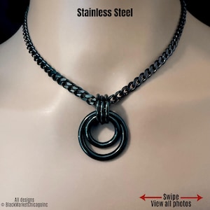 Sub Day Collar, BLACK Stainless Steel, Dual O-Rings 24-7, Curb Chain, Waterproof Lockable