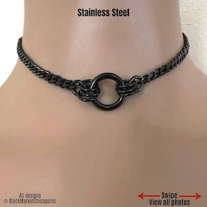 Day Collar, O-Ring, 24-7, Black Curb Chain, Stainless Steel, Locking option