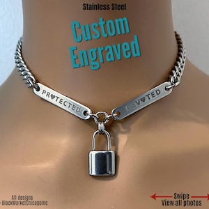 24/7 Day Collar, Personalized, Padlock Charm, Waterproof Stainless Steel