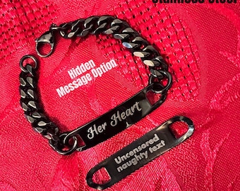Day Collar Bracelet, HIDDEN MESSAGE, Engraved, Black Stainless Steel
