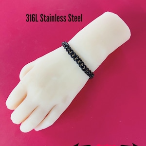 24/7 Day Collar Bracelet, BLACK Stainless Steel, 24/7 Waterproof, Permanent Clasp option