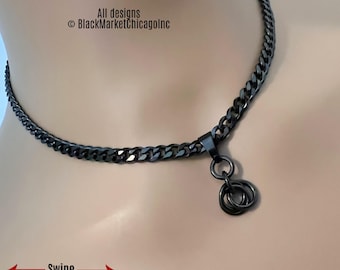 Trinity Knot Sub Day Collar, Permanently Locking Option, BLACK Stainless Steel