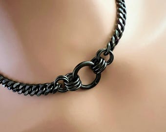 Collar Sub Day, 24-7, cadena negra, opción de bloqueo, acero inoxidable