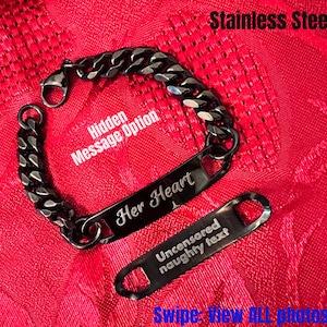 Day Collar Bracelet, HIDDEN MESSAGE, Engraved, Black Stainless Steel