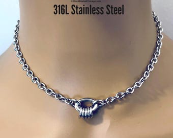 Sub Day Collar, 24/7 Discreet OVAL Ring, Stainless Steel, Permanent Locking Option