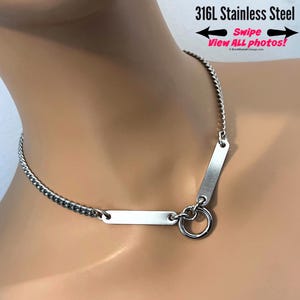 Sub Day Collar, O-Ring & Bars, 24/7 Permanent Clasp Option, Stainless Steel