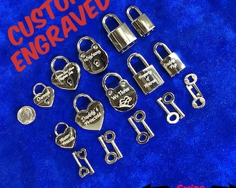 Engraved Padlocks 2 Keys,  Functional Silver Nickel-Plated Steel, Love Locks
