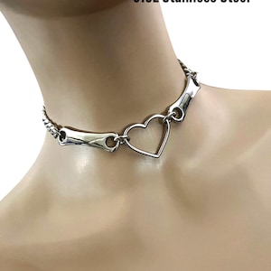 Edgy Day Collar, 24/7 Steel, Heart and Bars, Waterproof Locking Option, Stainless Steel