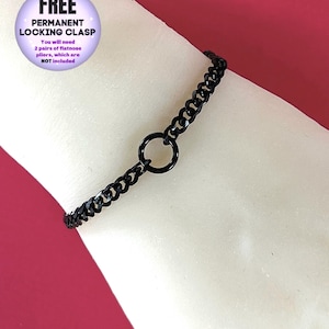 Discreet O-Ring Day Collar Bracelet, Waterproof, 24/7, BLACK Stainless Steel