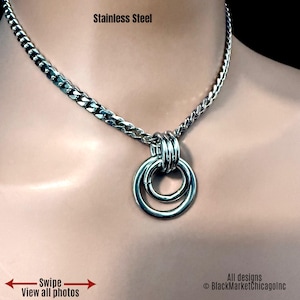 Sub Day Collar, SILVER Stainless Steel, Dual O-Rings 24-7, Curb Chain, Waterproof Lockable