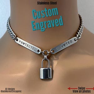 24/7 Day Collar, Personalized, Padlock Charm, Waterproof Stainless Steel