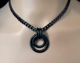 Sub Day Collar, BLACK Stainless Steel, Dual O-Rings 24-7, Curb Chain, Waterproof Lockable