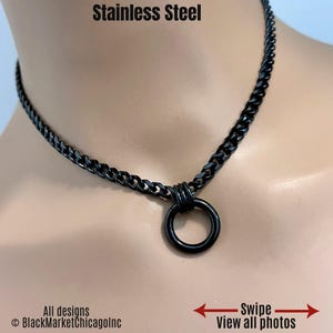 O-Ring Day Collar, Black Stainless Steel, Minimalist Discreet, 24-7 Wear