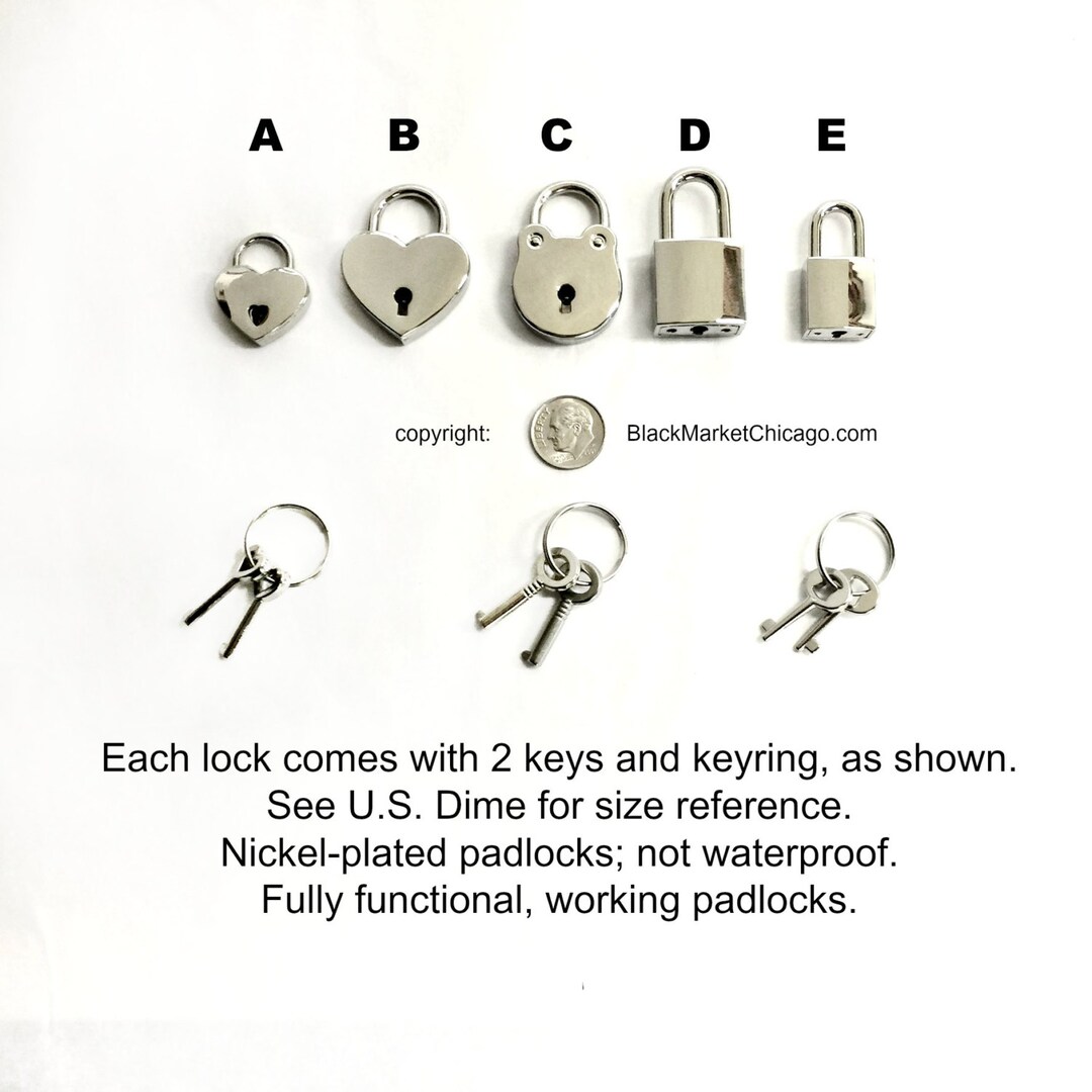 Miniature Padlocks With 2 Keys, Fully Functional Nickelplated Silver