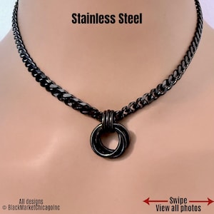 Trinity Knot Day Collar, 24/7 BLACK Stainless Steel, Lock  Option