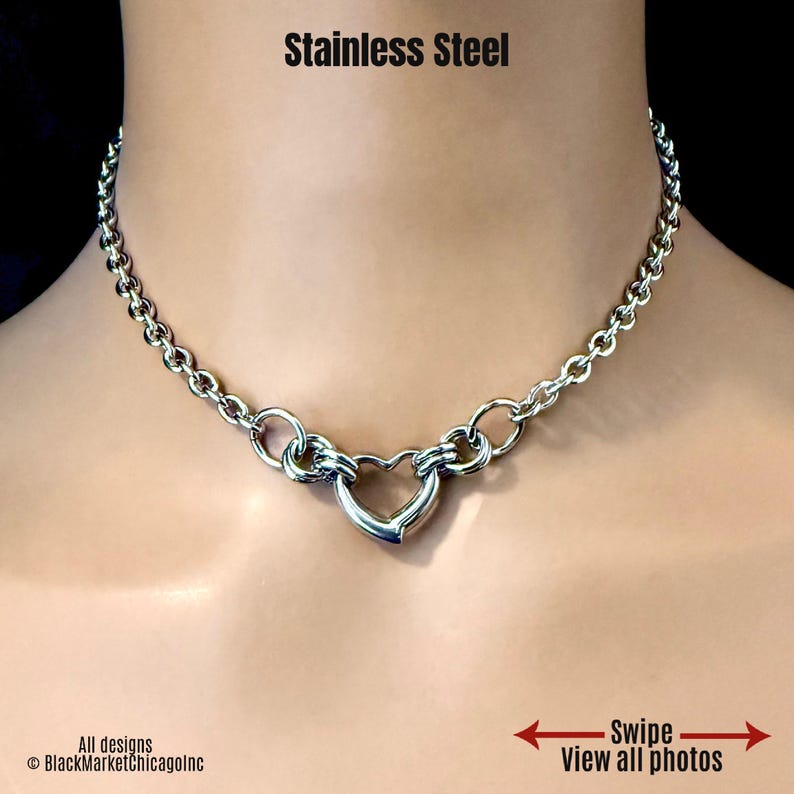 Collar Sub Day, resistente al agua, con cerradura, anillo de corazón, totalmente de acero inoxidable imagen 1