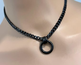 O-Ring Day Collar, Black Stainless Steel, Minimalist Discreet, 24-7 Wear