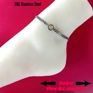 Sub Ankle Day Collar Bracelet, O-Ring, 24-7 Chain Waterproof, Permanent Clasp option