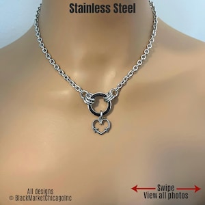 Sub Day Collar, Thorny Heart + Ring, 24-7, Locking OPTION, Stainless Steel