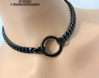 Day Collar, BLACK Seamless Ring & Chain, Discreet Stainless Steel, Waterproof 24/7