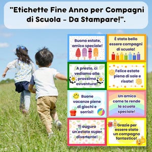 Etichette Fine Anno per Compagni di Scuola - Da Stampare - File PDF Digitale - Biglietti di Saluto Bambini