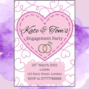 Personalisierte Rosa Einladung zur Verlobungsfeier - A5 Karte mit Umschlägen. Ganz individuell. Veranstaltungsplanung, Hochzeit, Jubiläum, Paar