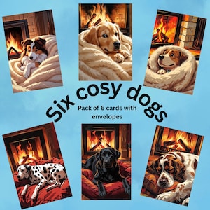 Six Cosy Dogs – set van 6 wenskaarten | Blanco binnenkant | Briefpapierset voor hondenliefhebbers | Elke gelegenheid