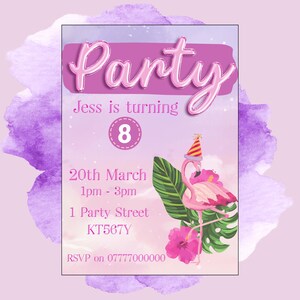 Convite personalizado para festa Flamingo - Cartão A5 com envelopes. Totalmente personalizado. Planejamento de eventos para aniversário de meninas.