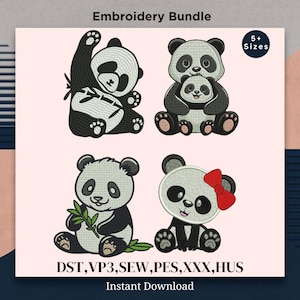 Panda Embroidery Design Panda Bear Embroidery Cute Panda Pattern Mini Panda Cross Stitch Baby Bear Embroidery Red Panda Embroidery Emb File