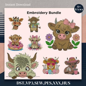 Süßes Highland Kuh Stickerei Design Baby Highland Kuh Stickerei Kuh Stickmuster Baby Mini Kuh Stickdatei Pes