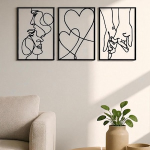 Minimalist Metal Couple Silhouette Wall Art Set: Romantic Home Decor