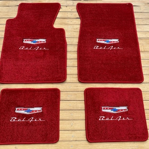 per tappetini Chevy Belair 150-210 moquette rosso scuro set di 4 1955-57