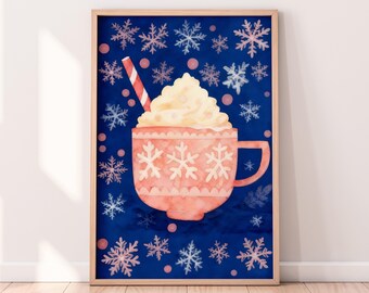 Watercolor Festive Hot Chocolate Printable Artwork, Winter Printable Artwork, Winter Themed Painting, Rustic Winter Art, Painted Artwork
