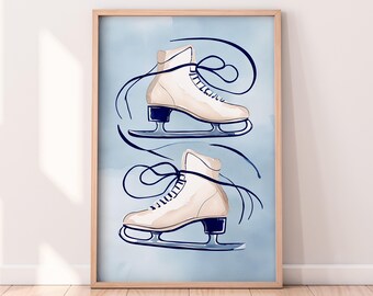 Watercolor Ice Skates Printable Artwork, Winter Printable Artwork, Winter Themed Painting, Rustic Winter Art, Painted Artwork