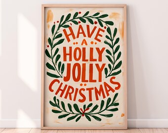 水彩画のヴィンテージホリージョリークリスマスの印刷可能なアートワーク、冬の印刷可能なアートワーク、クリスマスの絵画、素朴な冬のアート、ペイントされたアートワーク