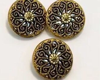 PIERCED BUTTON Cut Steel Center 3//4/" Antique Pierced two toned Brass Metal