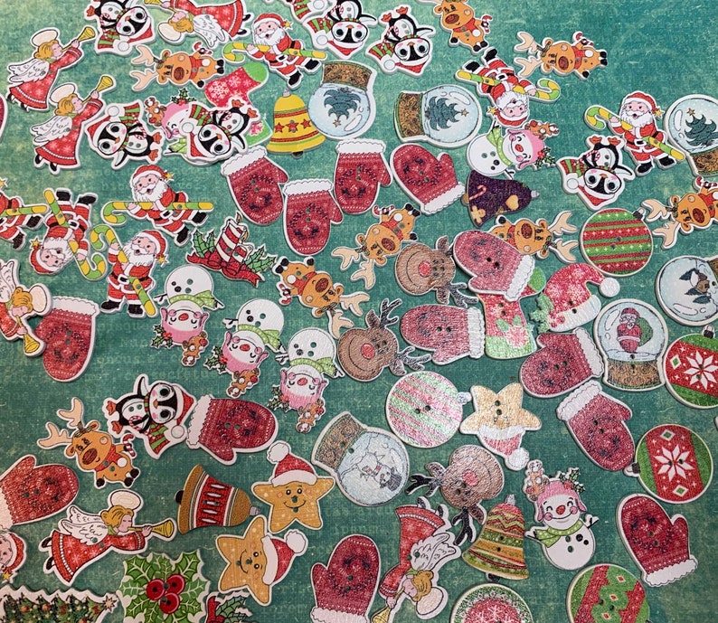 Christmas Wooden Button Holiday Novelty Sewing Buttons Scrapbooking Card Making Supplies Large DIY Decor Craft 10 mixed buttons B446 image 7