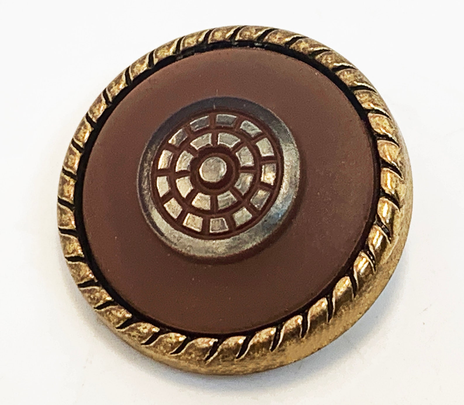 Brown Domed Button With Antique Brass Button Collectible Etsy