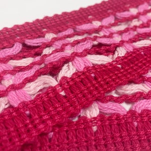 Red and Pink Open Weave Flat Trim Cotton Yarn Crocheted Style Banding Vintage Braid for Fashion Sewing and Home Decor Projects 1 yard image 8