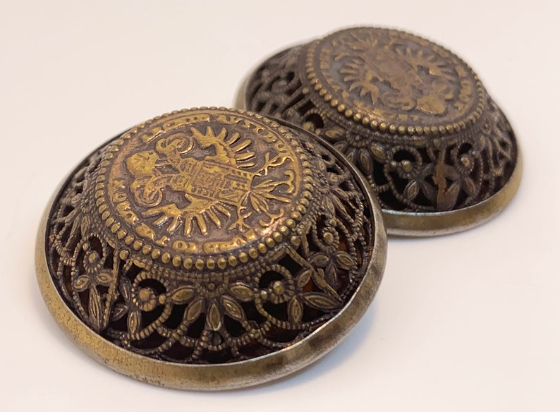 Antique Brass Filigree Domed Button Fancy Cricket Cage Button Etsy